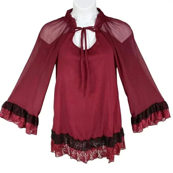 Rancho Estancia NWT Womens S Oversized Dress Sheer Lace Bell Sleeves Lined Boho - Picture 1 of 16